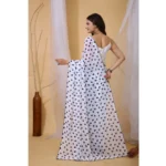 Women's Georgette Printed Saree With Unstitched Blouse 5.5Mtr (White-Blue) - Image 3