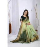 Women's Organza jacquard Embellished Saree With Unstitched Blouse 5.5Mtr (Light Green) - Image 2