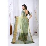 Women's Organza jacquard Embellished Saree With Unstitched Blouse 5.5Mtr (Light Green) - Image 4