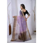 Women's Organza jacquard Embellished Saree With Unstitched Blouse 5.5Mtr (Purple) - Image 4