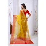 Women's Organza jacquard Embellished Saree With Unstitched Blouse 5.5Mtr (Yellow) - Image 4