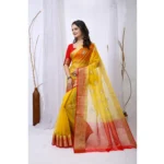 Women's Organza jacquard Embellished Saree With Unstitched Blouse 5.5Mtr (Yellow) - Image 3