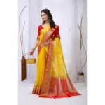 Women's Organza jacquard Embellished Saree With Unstitched Blouse 5.5Mtr (Yellow) - Image 2