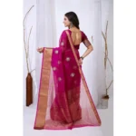 Women's Organza jacquard Embellished Saree With Unstitched Blouse 5.5Mtr (Pink) - Image 4
