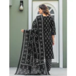 Women's Cotton Blend Printed Kurti With Pant Dupatta Set (Black) - Image 4