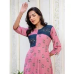 Women's Rayon  Print With Embroidery Work A-Line Kurti (Wine) - Image 3