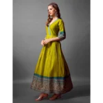 Women's Cotton Blend Printed Anarkali Gown (Green) - Image 2