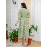 Women's Rayon  Print With Embroidery Work A-Line Kurti (Green) - Image 2