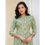Women's Rayon  Print With Embroidery Work A-Line Kurti (Green) - Image 4