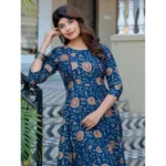 Women's Rayon Print With Embroidery Work A-Line Kurti (Navy Blue) - Image 5
