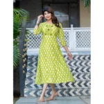 Women's Rayon Print With Embroidery Work A-Line Kurti (Parrot) - Image 5