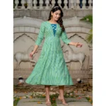Women's Rayon Print With Embroidery Work A-Line Kurti (Rama) - Image 5