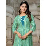 Women's Rayon Print With Embroidery Work A-Line Kurti (Rama) - Image 3