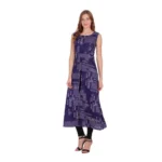 Women's Casual Crepe Sleeveless Slit Dress (Navy Blue) - Image 4