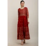 Women's Casual Rayon 3-4th Sleeves Anarkali Kurti (Red) - Image 5