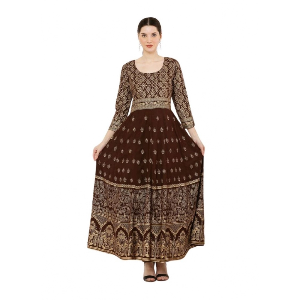 PID-63362-Women-s-Casual-Rayon-3-4th-Sleeves-Dress-Brown-1-1000x1000-1.webp Women's Casual Rayon 3-4th Sleeves Anarkali Kurti (Brown) - Image 1