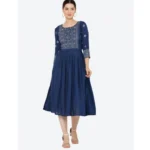 Women's Casual Rayon 3-4th Sleeves Kurti (Blue) - Image 5