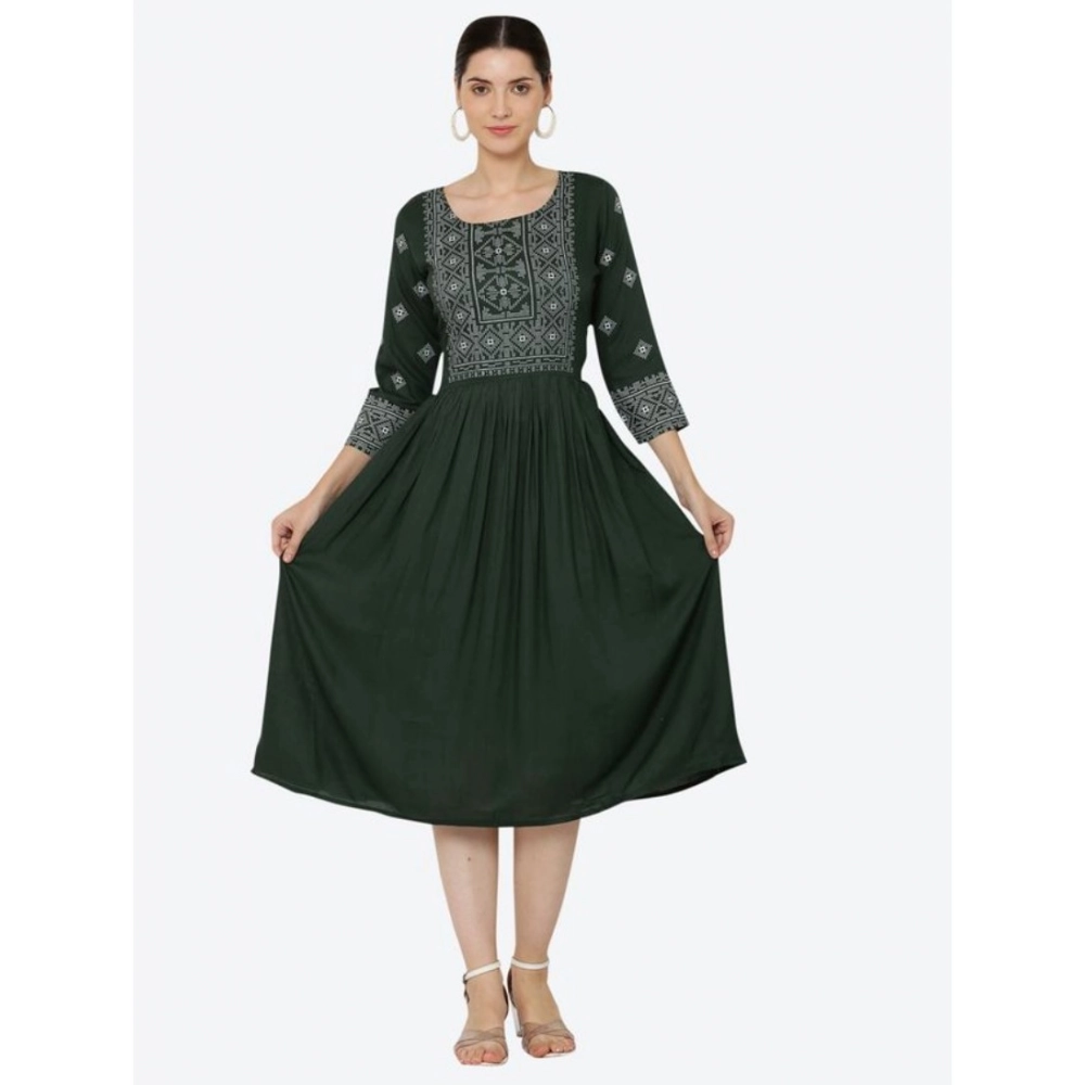 PID-63367-Women-s-Casual-Rayon-3-4th-Sleeves-Dress-Green-1-1000x1000-1.webp Women's Casual Rayon 3-4th Sleeves Kurti (Green) - Image 1