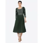 Women's Casual Rayon 3-4th Sleeves Kurti (Green) - Image 3