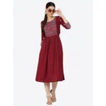 Women's Casual Rayon 3-4th Sleeves Kurti (Maroon) - Image 3