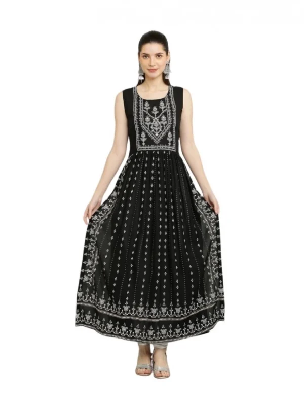 Women's Casual Rayon Sleeveless Kurti (Black)