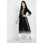 Women's Casual Rayon 3-4th Sleeves Kurti (Black) - Image 5