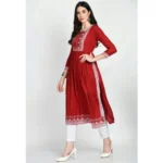 Women's Casual Rayon 3-4th Sleeves Kurti (Maroon) - Image 2