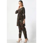 Women's Casual Crepe 3-4th Sleeves Cord Set (Black) - Image 3