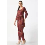 Women's Casual Crepe 3-4th Sleeves Cord Set (Maroon) - Image 3