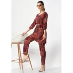 Women's Casual Crepe 3-4th Sleeves Cord Set (Maroon) - Image 5