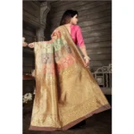 Women's Soft Lichi Silk Printed Saree With Unstitched Blouse 5.5Mtr (Gold) - Image 2