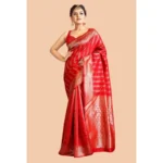 Women's Soft Lichi Silk Printed Saree With Unstitched Blouse 5.5Mtr (Red) - Image 2