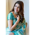 Women's Soft Lichi Silk Printed Saree With Unstitched Blouse 5.5Mtr (Sky Blue) - Image 2