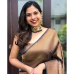 Women's Soft Lichi Silk Printed Saree With Unstitched Blouse 5.5Mtr (Black-Gold) - Image 2