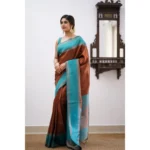 Women's Soft Lichi Silk Printed Saree With Unstitched Blouse 5.5Mtr (Brown) - Image 2