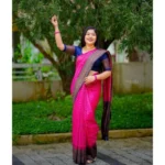 Women's Soft Lichi Silk Printed Saree With Unstitched Blouse 5.5Mtr (Pink) - Image 2