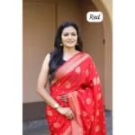 Women's Soft Lichi Silk Printed Saree With Unstitched Blouse 5.5Mtr (Red) - Image 2