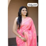 Women's Soft Lichi Silk Printed Saree With Unstitched Blouse 5.5Mtr (Pink) - Image 2