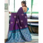Women's Soft Lichi Silk Printed Saree With Unstitched Blouse 5.5Mtr (Blue) - Image 2