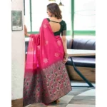 Women's Soft Lichi Silk Printed Saree With Unstitched Blouse 5.5Mtr (Pink) - Image 2