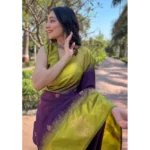 Women's Soft Lichi Silk Printed Saree With Unstitched Blouse 5.5Mtr (Purple) - Image 2