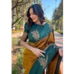Women's Soft Lichi Silk Printed Saree With Unstitched Blouse 5.5Mtr (Mustard ) - Image 2