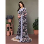 Women's Chiffon Printed Saree With Unstitched Blouse 5.5Mtr (Grey) - Image 4