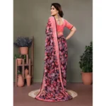 Women's Chiffon Printed Saree With Unstitched Blouse 5.5Mtr (Pink) - Image 3