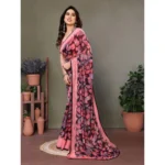 Women's Chiffon Printed Saree With Unstitched Blouse 5.5Mtr (Pink) - Image 2
