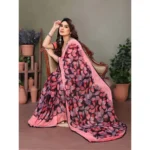 Women's Chiffon Printed Saree With Unstitched Blouse 5.5Mtr (Pink) - Image 4