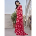 Women's Chiffon Printed Saree With Unstitched Blouse 5.5Mtr (Red) - Image 4