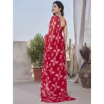 Women's Chiffon Printed Saree With Unstitched Blouse 5.5Mtr (Red) - Image 3
