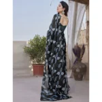 Women's Chiffon Printed Saree With Unstitched Blouse 5.5Mtr (Black) - Image 4