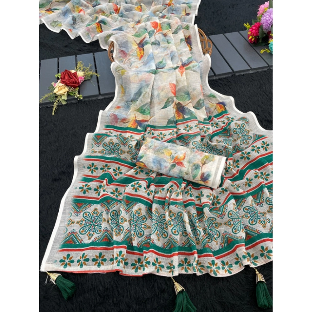 PID-63885-Women-s-Linen-Cotton-Printed-Saree-With-Unstitched-Blouse-5-5-Mtr-Green-1-1000x1000-1.webp Women's Linen Cotton Printed Saree With Unstitched Blouse 5.5Mtr (Green) - Image 1